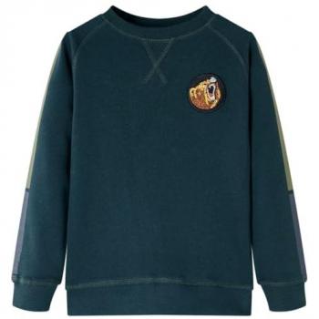 Sudadera Infantil Verde Musgo con Manga Larga y Cuello Redondo, Talla 128