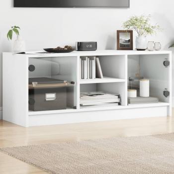 Mueble TV con puertas de vidrio blanco 102x37x42 cm Vidaxl