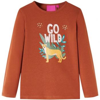 Camiseta de Niño de Manga Larga Estampado Animal Color Coñac 128