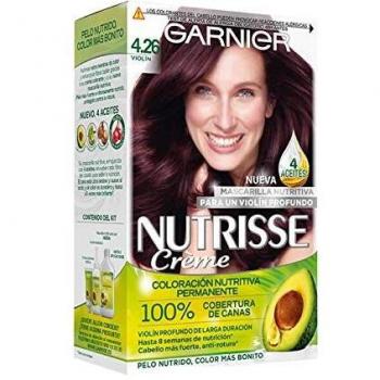 Garnier Nutrisse Creme Coloración Nutritiva Permanente, Tinte 100% Cobertura de Canas con Mascarilla Nutritiva de 4 Aceites - Tono 4.26 Violín