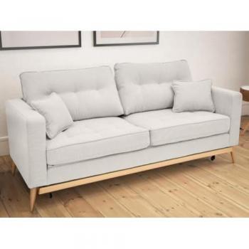 Sofá cama de 3 plazas de tela crema KENZA convertible y desenfundable estilo escandinavo