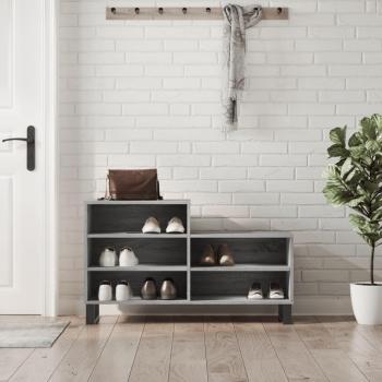 Mueble zapatero de madera contrachapada 102x36x60 cm en color blanco brillante y gris hormigón