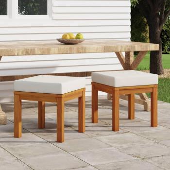 Acacia Garden Stools with Cushions - Set of 2, 40x40x42 cm Solid Wood
