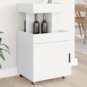 Carrito de bar de madera blanca de ingeniería 50x41x89 cm