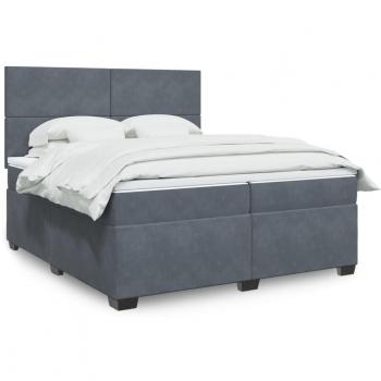 Cama box spring suave con colchón de terciopelo gris oscuro 200x200 cm