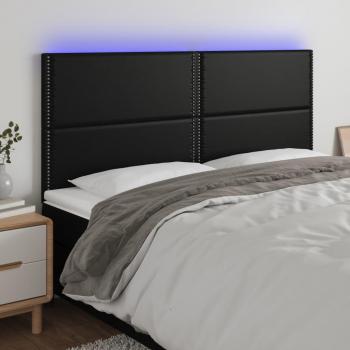 Cabecero Led Cuero Sintético Negro 180x5x118/128 cm