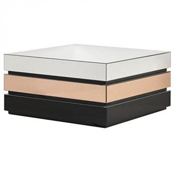 Mesa Centro Espejo Aurham 91x91x46 Cm - Diseño Elegante y Sofisticado, Color Negro/Plata/Cobre