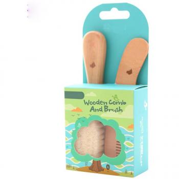 TAMUME Fácil Apretón Suave Pelo de Cabra Cepillo del Bebé y Sistema del Peine, Masajeador Orgánico del Cepillo de Madera, Peine de Pelo Natural de Madera