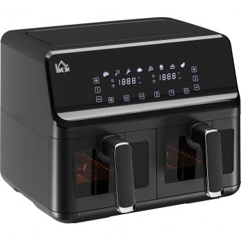 HOMCOM Freidora de Aire Caliente Doble 8L 2500W con Pantalla LED Táctil 8 Programas Temperatura Ajustable 80-200℃ Temporizador Cesta Antiad