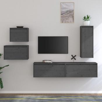Mueble para TV de 5 piezas en madera maciza de pino gris