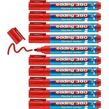 edding 380-002 - Caja con 10 marcadores para flipchart con punta redonda, trazo 1,5-3 mm, color rojo