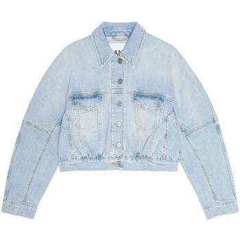 Ganni Women's Cotton Appliqué Logo Classic Jacket in Clear Blue | Size 34 | J1472