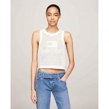 Camiseta Tommy Jeans Cropped Calada Blanca Mujer DW0DW18336YBH Blanco