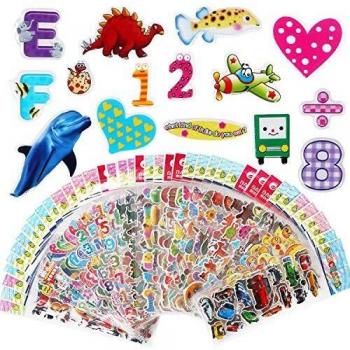 Vicloon Pegatinas para Niños 40 Hojas, 3D Stickers Acerca de 1000 Patrón, 3D Puffy Pegatinas Incluye Pegatinas Animales, Pegatinas Dinosaurios, Pegatinas Pescado, Pegatinas Frutas y Más