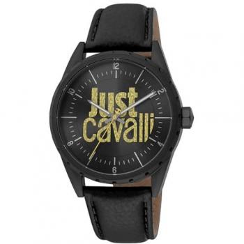 Just Cavalli Men's Black Leather Quartz Watch - Waterproof 10ATM (Model JC1G207L0035)