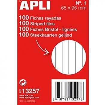 Apli 13257 Fichas Rayadas Nº1, 65 X 95 Mm X 100U