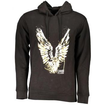 Cavalli Class Black Hooded Brushed Cotton Sweatshirt - XXL