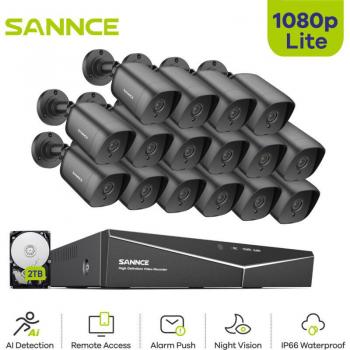 Kit de Cámara de Vigilancia 1080P con Visión Nocturna, Acceso Remoto y Disco Duro de 2TB - Sannce