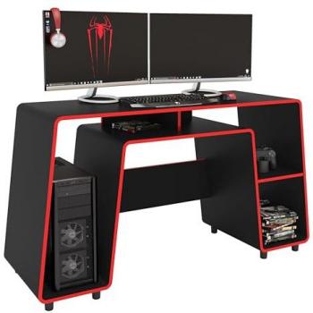 Mesa Gamer London Negro y Rojo con 1 Estante, Amplio Espacio para Torre de Ordenador, Melamina, 150,5 cm