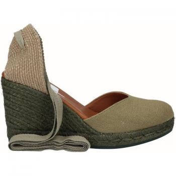 Alpargatas de cuña alta de lino para mujer en color verde