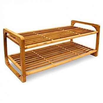 Zapatero de bambú natural con 2 estantes, 33 x 75 x 33 cm