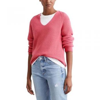 Marc O'Polo Relaxed V-Neck Women's Sweater in Soft Cotton, XS, Pink