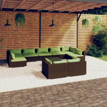 Set de Muebles de Jardín 10 Pzas con Cojines en Ratán Sintético Marrón