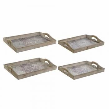 Bandeja DKD Home Decor 40,6 x 30 x 6 cm Gris Beige Madera MDF (Juego de 2)