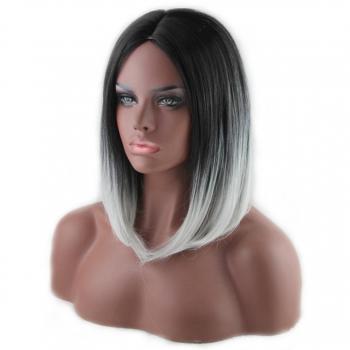 Bllomsem Cosplay Wig Heat Resistant Synthetic Bobo Black& gray Short Wigs