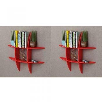 vidaXL 2X Estanterías de Pared Rojo Librería Biblioteca Salón Decoración Casa