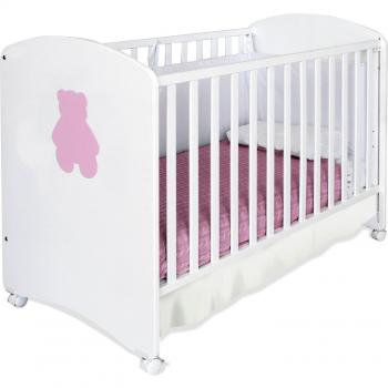Asalvo Piccolo - Cuna de madera, diseño osito, color rosa y blanco