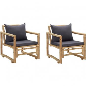 Bamboo Garden Chairs with Cushions - Set of 2