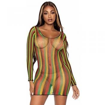 Leg Avenue Rasta Net Negligee, Multicolor, One Size para Mujer