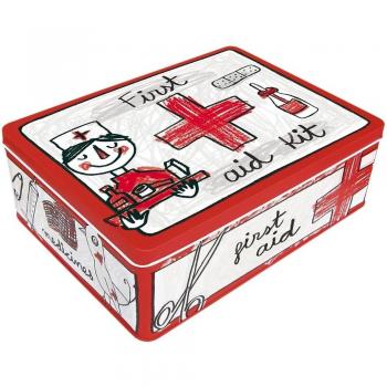 Laroom Caja metálica, Metal, Rojo, Blanco