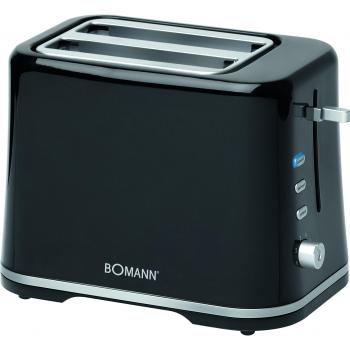 Bomann TA 1577 Tostadora de 2 Ranuras, 3 Funciones, calienta panecillos, 870W, 870 W, Plástico, Negro y Plata