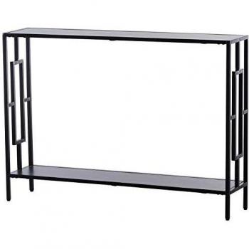 Consola Mesa Auxiliar Diseño Industrial 106x23x76 cm Estante Acero Negro Paneles de Madera Gris