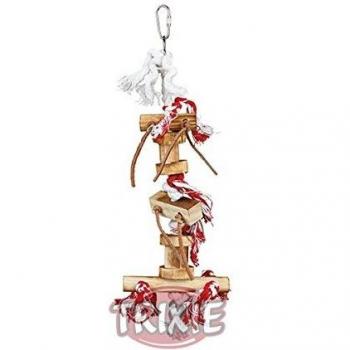 Trixie 35cm Wooden Toy with Leather Straps and Rope