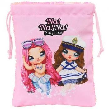 Saquito Merienda Na!Na!Na! Surprise Sparkles Rosa 20x25 cm Poliéster con Cierre de Cordón Aislante Lavable Alta Durabilidad