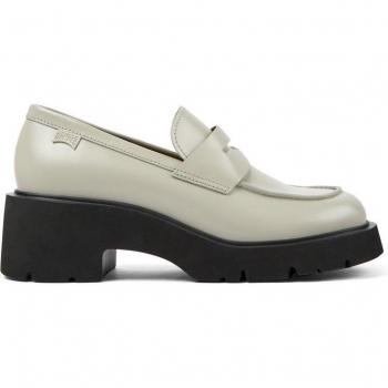 Camper - Mocasines de mujer de piel con tacón en gris claro