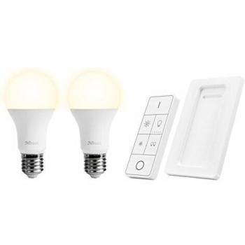 Juego de Bombillas LED Inalámbricas Atenuables con Mando a Distancia y Luminosidad Ajustable - TRUST ALED2-2709R, Blanco [Clase de eficiencia energética A] CE