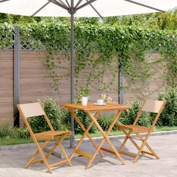 Juego de bistro de 3 piezas tela y madera maciza beige