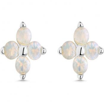 Pendientes de plata con cuatro ópalos blancos en forma de flor
