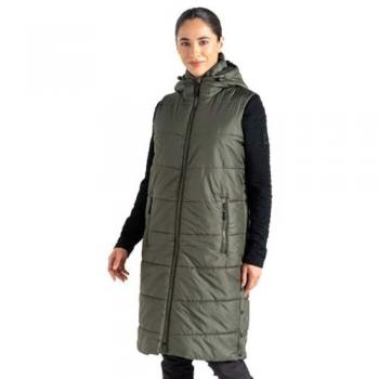 Dare2b Women's Water-Repellent Longline Padded Gilet - Dark Khaki, Size 16