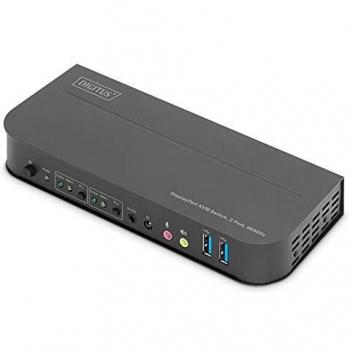 Conmutador KVM HDMI de 2 puertos DIGITUS - Doble pantalla - UHD 4K - Puertos USB/Audio, tecla rápida, mando a distancia - para 2 monitores