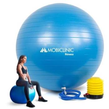 Pelota de Pilates Mobiclinic PY-01 | 65 cm | Antideslizante | Anti-pinchazos | Incluye inflador | Lavable | Azul