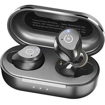 TOZO NC9 Auriculares Bluetooth ANC con cancelación Activa Control táctil 5.0 en la Oreja Auriculares estéreo con Estuche de Carga, de micrófono Integrados Bajos Profundos Premium para Deportes, Negro
