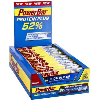 Barrita de Proteína PowerBar ProteinPlus 52% - Sabor Chocolate Nuez - Pack de 24 x 50g - Marrón/Azul, Edición 2017