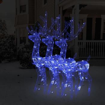 Adorno de Renos de Navidad Acrílico 3 uds Azul 120 cm con Luces Navideñas en Color Blanco Cálido y Blanco Frío vidaXL