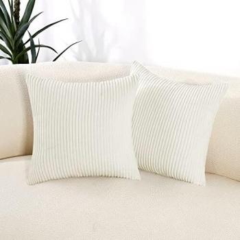 Deconovo Fundas para Cojin Almohada, Suavas de Rayas, para Sofa Cama en Habitacion Salon, Juego de 2, 60x60cm, Beige Claro