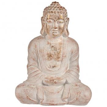 Figura Decorativa para Jardín Buda Blanco/Dorado Poliresina 25 X 57 X 42,5 Cm